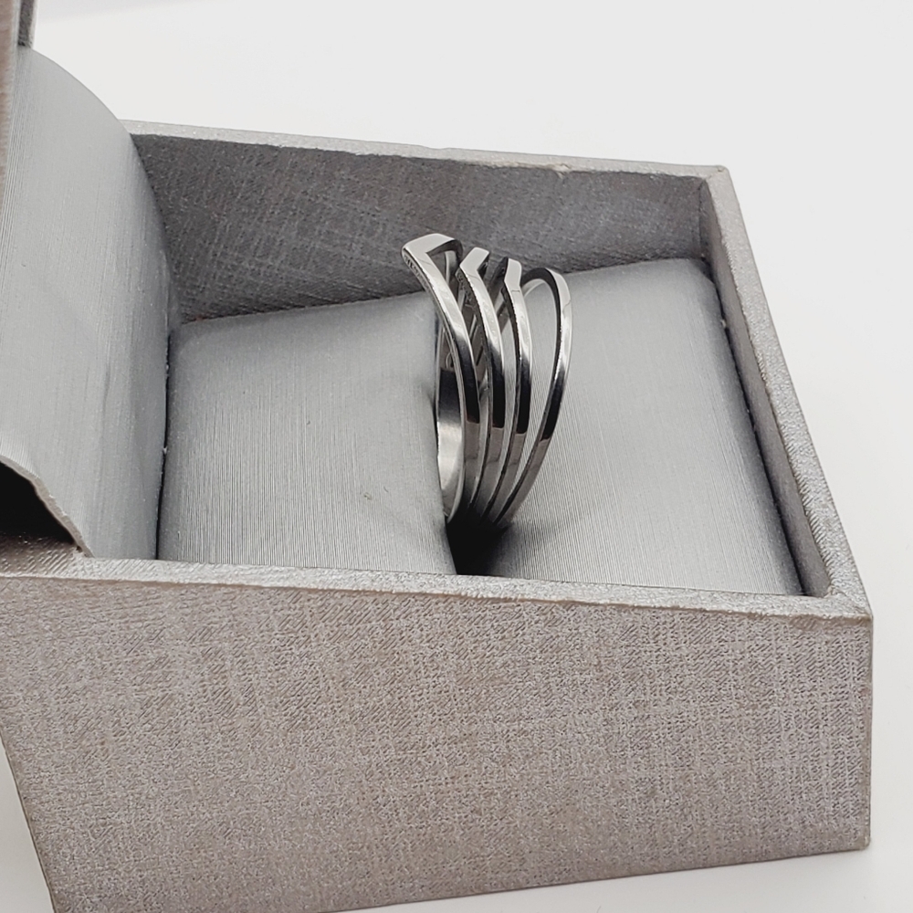 Modern Chevron Silver Stack Ring - image 2